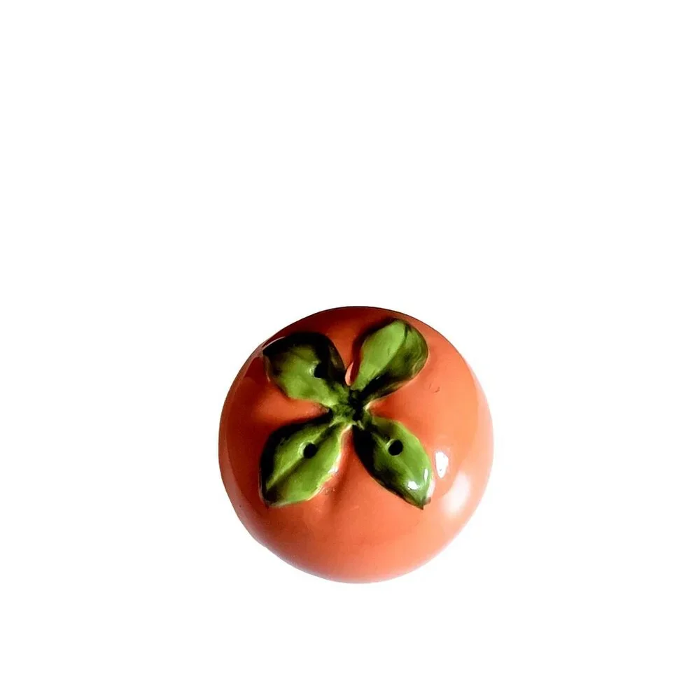 Tomato Persimmon‎ Fruit Salt or Pepper Shaker Orange Ceramic Glossy Farmhouse